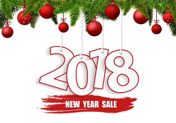 2018年新年销售横幅,红色圣诞球。矢量图图片 2018年新年销售横幅,红色圣诞球。矢量图图片下载