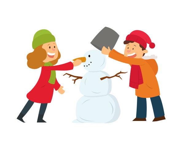 女孩和男孩在玩冬运会雕塑雪人。图片 女孩和男孩在玩冬运会雕塑雪人。图片下载