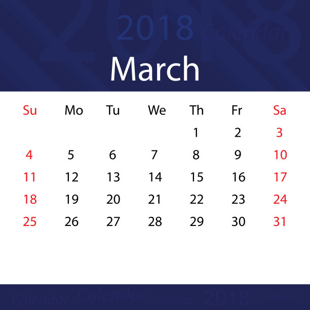 2018年3月日历流行蓝色溢价业务图片 2018年3月日历流行蓝色溢价业务图片下载