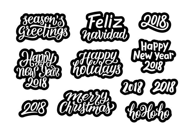 圣诞快乐,Feliz Navidad,新年快乐2018年,节日问候,Ho Ho Ho,节日印刷文本收藏。一套矢量贴纸与字母的贺卡装饰图片 圣诞快乐,Feliz Navidad,新年快乐2018年,节日问候,Ho Ho Ho,节日印刷文本收藏。一套矢量贴纸与字母的贺卡装饰图片下载