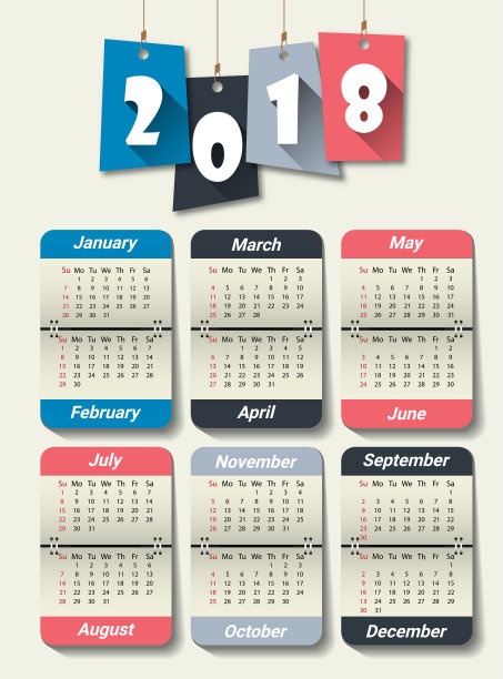 2018现代日历模板。矢量/插图。图片 2018现代日历模板。矢量/插图。图片下载