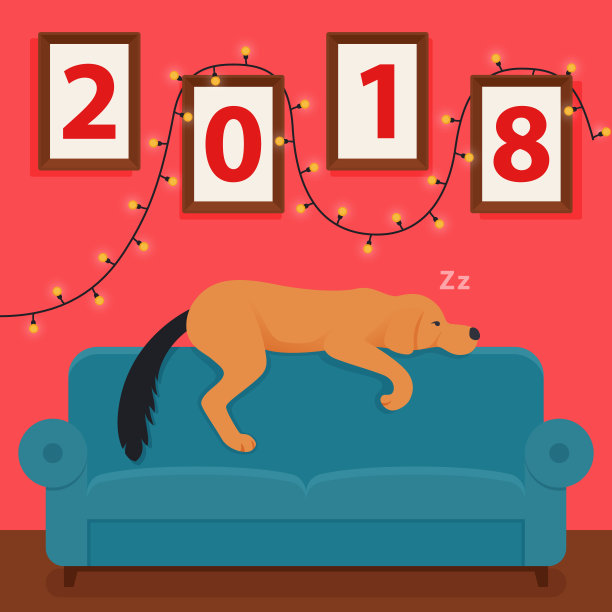 2018狗年。矢量新年的设计在中国日历。沙发上睡着的狗图片 2018狗年。矢量新年的设计在中国日历。沙发上睡着的狗图片下载