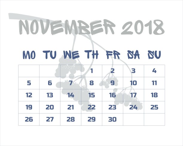 日历2018年11月英语图片 日历2018年11月英语图片下载