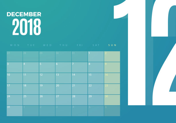 桌面2018年12月日历。向量模板图片 桌面2018年12月日历。向量模板图片下载