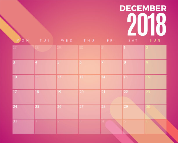 2018年12月日历。向量模板图片 2018年12月日历。向量模板图片下载