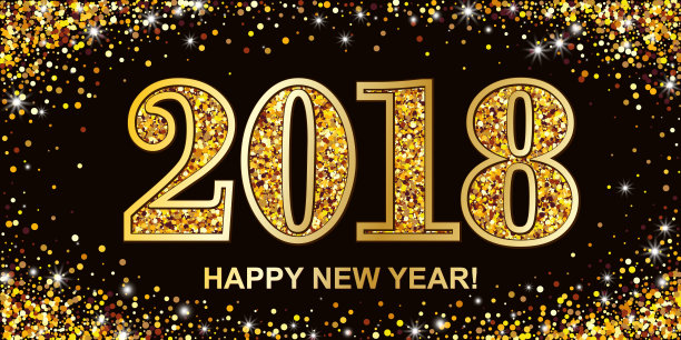 2018年新年贺卡,黑色背景上有金色数字和分散的金色圆圈。圣诞快乐邀请,海报设计。矢量图图片 2018年新年贺卡,黑色背景上有金色数字和分散的金色圆圈。圣诞快乐邀请,海报设计。矢量图图片下载