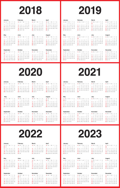 2018年2019年2020年2021年2022年2023年日历矢量图片 2018年2019年2020年2021年2022年2023年日历矢量图片下载