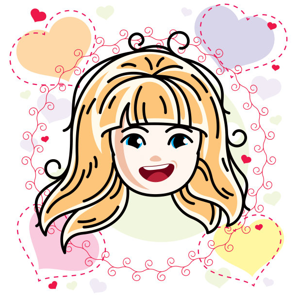 白种人女孩面部表情表达积极情绪,矢量人头插画。漂亮的金发小孩,留着时髦的发型。图片 白种人女孩面部表情表达积极情绪,矢量人头插画。漂亮的金发小孩,留着时髦的发型。图片下载