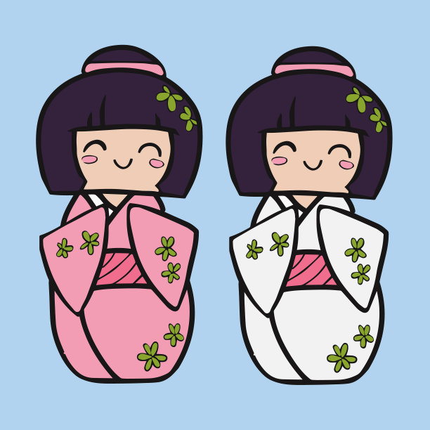 穿着和服的Kokeshi卡通娃娃。日本传统玩具。图片 穿着和服的Kokeshi卡通娃娃。日本传统玩具。图片下载