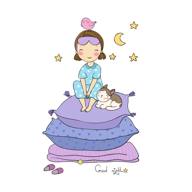 女孩和猫。晚安,各位。甜蜜的梦想。图片 女孩和猫。晚安,各位。甜蜜的梦想。图片下载