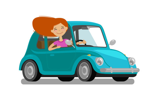 快乐的女孩开车。开车,旅行,旅行的概念。卡通矢量图图片 快乐的女孩开车。开车,旅行,旅行的概念。卡通矢量图图片下载