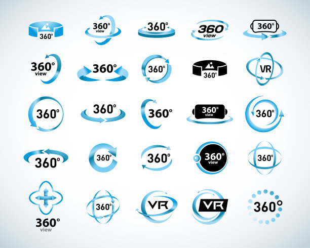 360度视图矢量图标设置。虚拟现实图标。图片 360度视图矢量图标设置。虚拟现实图标。图片下载
