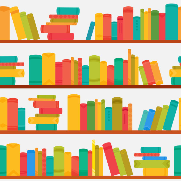 不同的书在书柜上无缝图案。矢量图图片 不同的书在书柜上无缝图案。矢量图图片下载