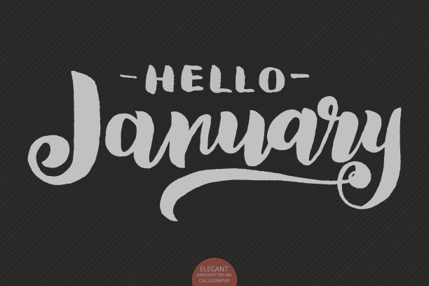 手绘排印字短语Hello January孤立在深色背景上用。毛笔墨书法题字为冬季贺卡、印刷等。图片 手绘排印字短语Hello January孤立在深色背景上用。毛笔墨书法题字为冬季贺卡、印刷等。图片下载