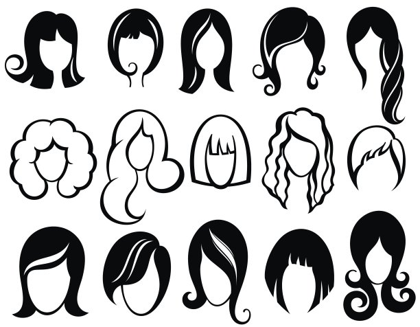 发型轮廓。女人,女孩,女性的头发。Beauty Vector假发符号图片 发型轮廓。女人,女孩,女性的头发。Beauty Vector假发符号图片下载