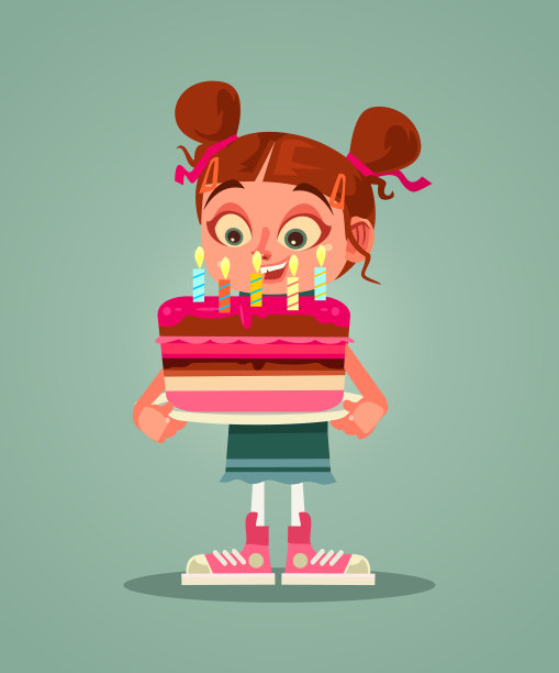 快乐微笑的女孩人物拿着蛋糕和蜡烛许愿。生日快乐庆祝平面卡通平面设计概念孤立插图图片 快乐微笑的女孩人物拿着蛋糕和蜡烛许愿。生日快乐庆祝平面卡通平面设计概念孤立插图图片下载