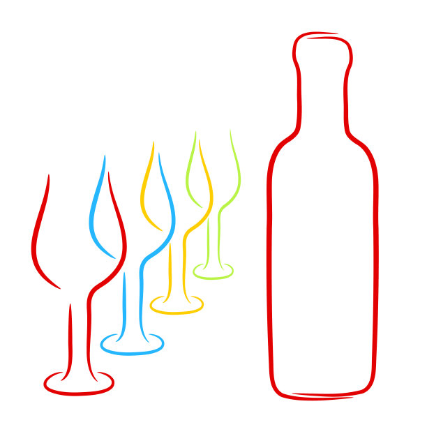 四个葡萄酒杯和酒瓶,企业标志,酒厂概念,股票矢量插图图片 四个葡萄酒杯和酒瓶,企业标志,酒厂概念,股票矢量插图图片下载