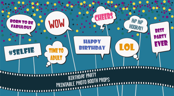 照片亭道具设置为生日派对矢量图片 照片亭道具设置为生日派对矢量图片下载