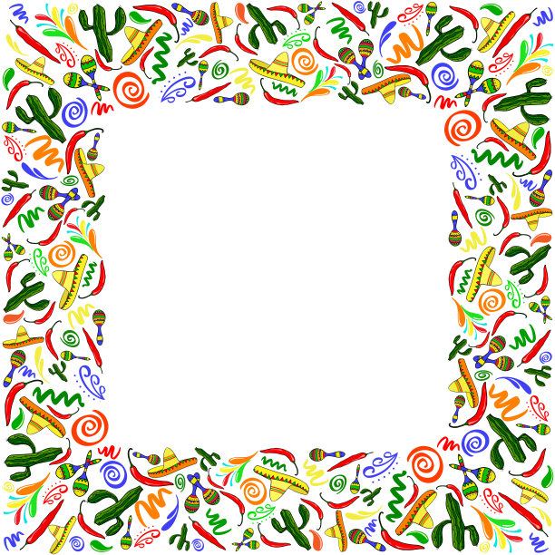 墨西哥符号矢量贺卡,婚礼或派对邀请装饰,五月五日(5月5日)边界。方形框架的传统元素墨西哥假日在白色的背景。图片 墨西哥符号矢量贺卡,婚礼或派对邀请装饰,五月五日(5月5日)边界。方形框架的传统元素墨西哥假日在白色的背景。图片下载