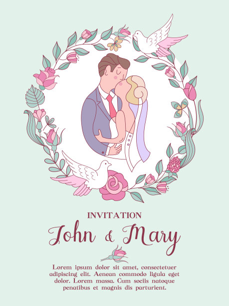 婚礼的邀请。可爱的婚礼贺卡与新娘和新郎。矢量插图。图片 婚礼的邀请。可爱的婚礼贺卡与新娘和新郎。矢量插图。图片下载
