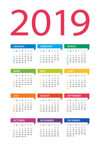 2019年日历-矢量插图。一周从周日开始图片 2019年日历-矢量插图。一周从周日开始图片下载