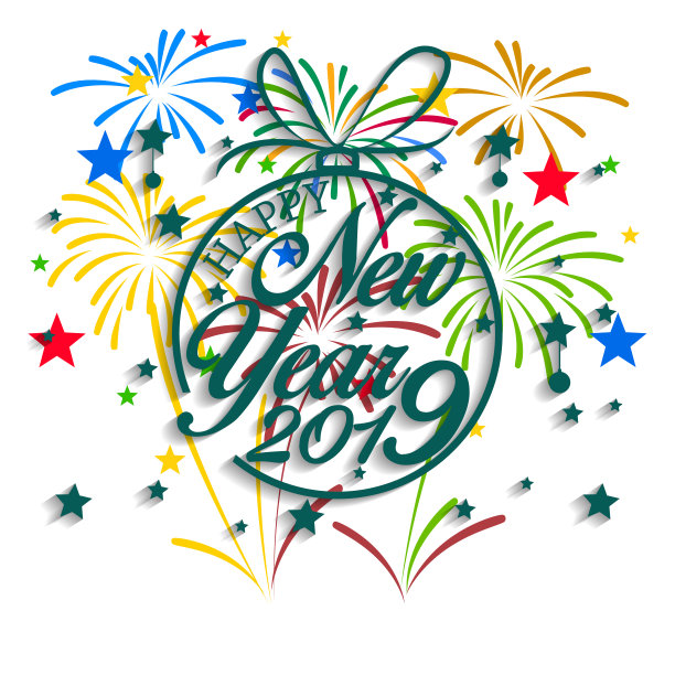 2019年新年贺卡,五彩缤纷的烟花。矢量设计模板。图片 2019年新年贺卡,五彩缤纷的烟花。矢量设计模板。图片下载