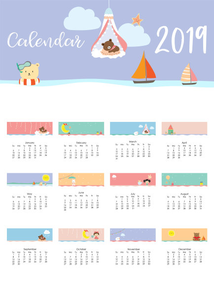 可爱月历2019熊,女孩,兔子,猴子,羊,星星,云,月亮和气球。可用于网页,横幅,海报,标签和打印图片 可爱月历2019熊,女孩,兔子,猴子,羊,星星,云,月亮和气球。可用于网页,横幅,海报,标签和打印图片下载