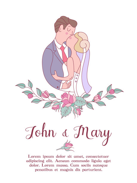 婚礼的邀请。可爱的婚礼贺卡与新娘和新郎。矢量插图。图片 婚礼的邀请。可爱的婚礼贺卡与新娘和新郎。矢量插图。图片下载