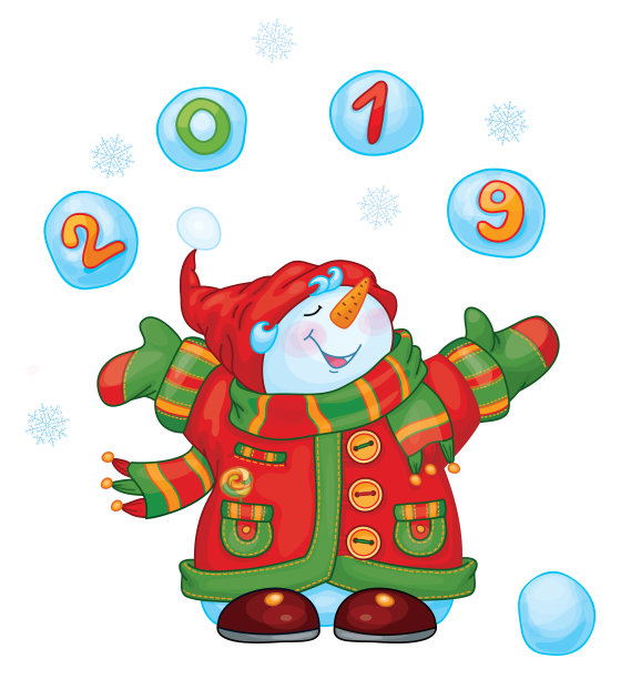 矢量快乐雪人卡通,孤立上白。2019新年快乐!图片 矢量快乐雪人卡通,孤立上白。2019新年快乐!图片下载