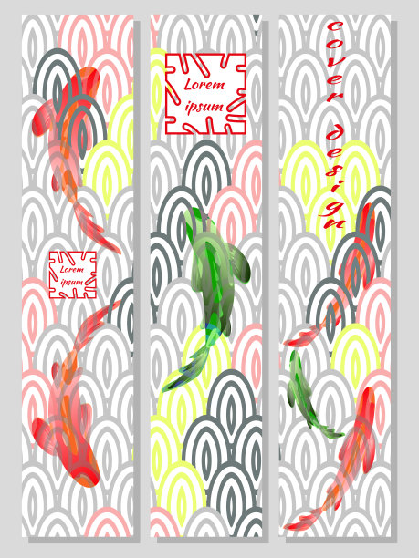 国家东方图案,multiсolored鱼鳞锦鲤和锦鲤剪影。一套时尚的垂直设计模板的封面,名片,杂志,室内。矢量插图。图片 国家东方图案,multiсolored鱼鳞锦鲤和锦鲤剪影。一套时尚的垂直设计模板的封面,名片,杂志,室内。矢量插图。图片下载