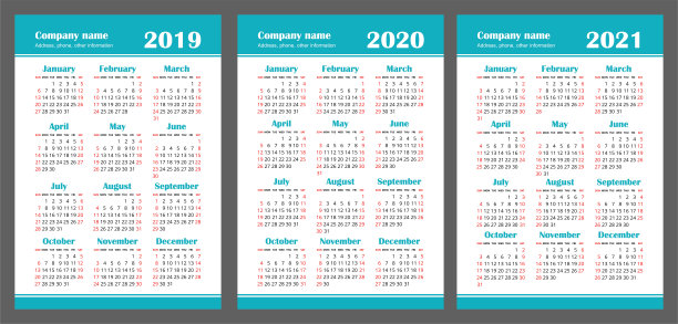 日历2019年,2020年,2021年。向量集。一周从周日开始。垂直压延机设计模板图片 日历2019年,2020年,2021年。向量集。一周从周日开始。垂直压延机设计模板图片下载