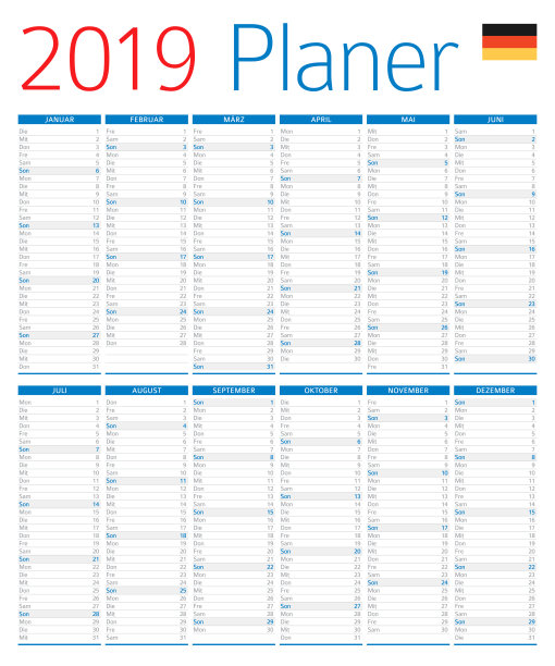 2019年日历规划师。德国版图片 2019年日历规划师。德国版图片下载