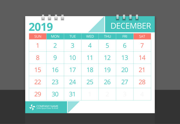 2019年日历12月周开始周日企业设计模板向量。图片 2019年日历12月周开始周日企业设计模板向量。图片下载