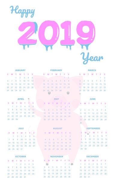 色彩缤纷的2019年新年冰冻数字,睡猪日历模板与背景平面风格矢量插图在最小清洁墙风格图片 色彩缤纷的2019年新年冰冻数字,睡猪日历模板与背景平面风格矢量插图在最小清洁墙风格图片下载