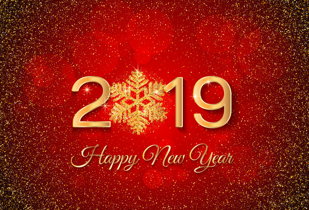 2019年新年贺卡。2019年金色新年,金色雪花,红色背景,闪闪发光。2019年新年快乐插画。图片 2019年新年贺卡。2019年金色新年,金色雪花,红色背景,闪闪发光。2019年新年快乐插画。图片下载