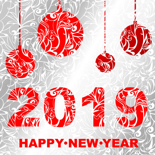 2019年以银质霜冻图案为背景的圣诞树球图片 2019年以银质霜冻图案为背景的圣诞树球图片下载
