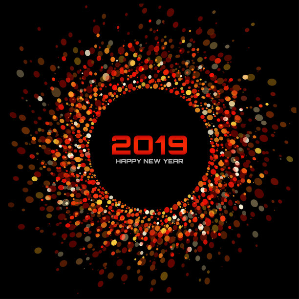 2019年新年贺卡背景。红色圆圈明亮的迪斯科灯半色调框架。圆边框采用红色纸屑圆点纹理。矢量插图。图片 2019年新年贺卡背景。红色圆圈明亮的迪斯科灯半色调框架。圆边框采用红色纸屑圆点纹理。矢量插图。图片下载
