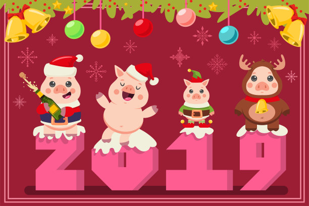 2019年圣诞贺卡与滑稽的猪在圣诞老人,精灵和驯鹿的服装。矢量卡通插图与可爱的动物符号2019年中国新年。图片 2019年圣诞贺卡与滑稽的猪在圣诞老人,精灵和驯鹿的服装。矢量卡通插图与可爱的动物符号2019年中国新年。图片下载