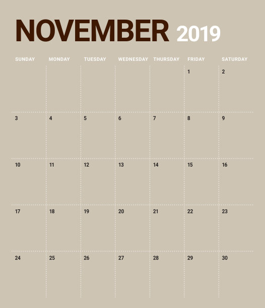 2019年11月台历矢量插图图片 2019年11月台历矢量插图图片下载