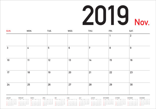 2019年11月台历矢量插图图片 2019年11月台历矢量插图图片下载