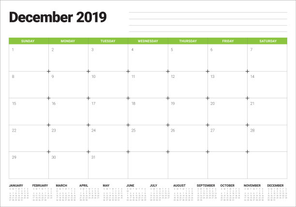 2019年12月台历矢量插图图片 2019年12月台历矢量插图图片下载