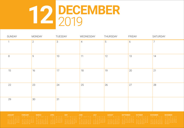 2019年12月台历矢量插图图片 2019年12月台历矢量插图图片下载