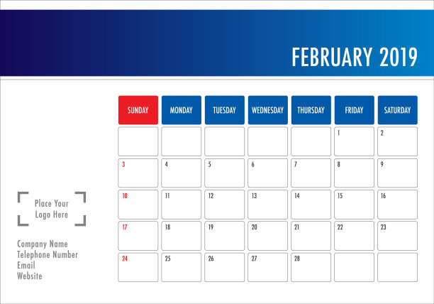 2019年2月台历矢量插图图片 2019年2月台历矢量插图图片下载