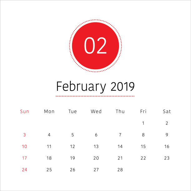 2019年2月台历矢量插图图片 2019年2月台历矢量插图图片下载