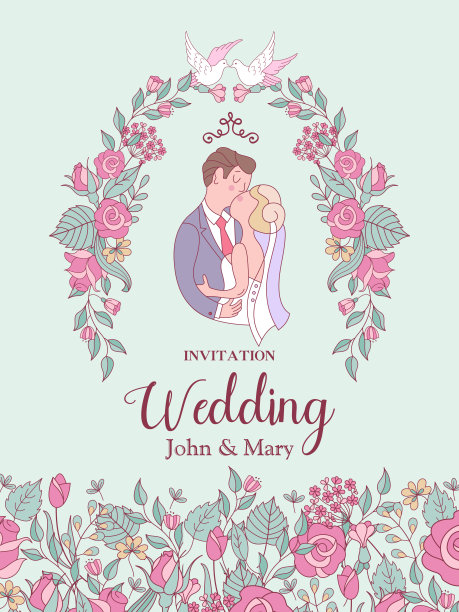 婚礼的邀请。可爱的婚礼贺卡与新娘和新郎。矢量插图。图片 婚礼的邀请。可爱的婚礼贺卡与新娘和新郎。矢量插图。图片下载