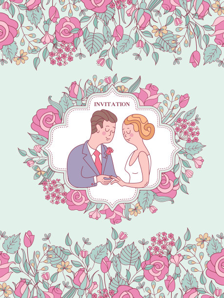 婚礼的邀请。可爱的婚礼贺卡与新娘和新郎。矢量插图。图片 婚礼的邀请。可爱的婚礼贺卡与新娘和新郎。矢量插图。图片下载