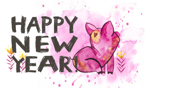 可爱的猪,创意2019年新年字。中国历法中年份的象征。水彩插图明信片水平格式。图片 可爱的猪,创意2019年新年字。中国历法中年份的象征。水彩插图明信片水平格式。图片下载