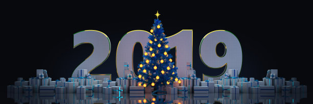 圣诞树与礼物,圣诞概念2019。三维渲染图片 圣诞树与礼物,圣诞概念2019。三维渲染图片下载