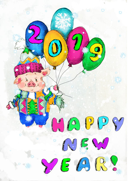中国2019年新年象征猪卡通赤壁贺卡图片 中国2019年新年象征猪卡通赤壁贺卡图片下载