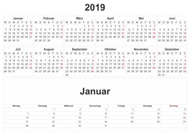 2019年德国白底月历。图片 2019年德国白底月历。图片下载
